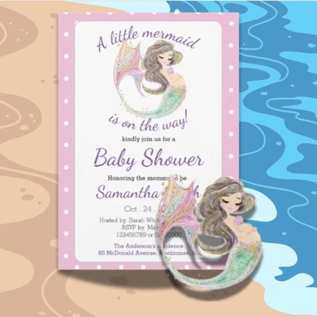 Soft Brown Mermaid Baby Dusche Glitzer Thema Einladung (  Celebrate your little one with a soft brown mermaid baby shower )