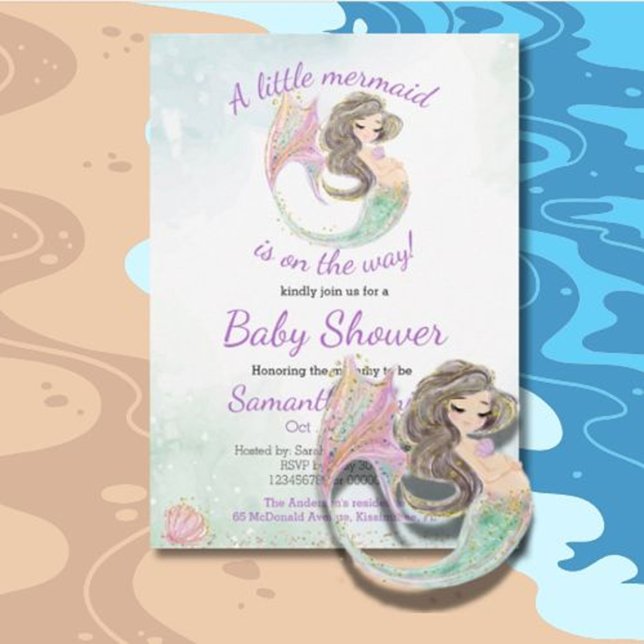 Soft Brown Mermaid Babydusche Thema Einladung (Magical Mermaid Baby Shower Event Invitation Ideas & Designs)