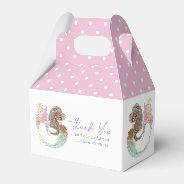 Soft Brown Mermaid Party Baby Dusche Vielen Dank Geschenkschachtel (Vorderseite)