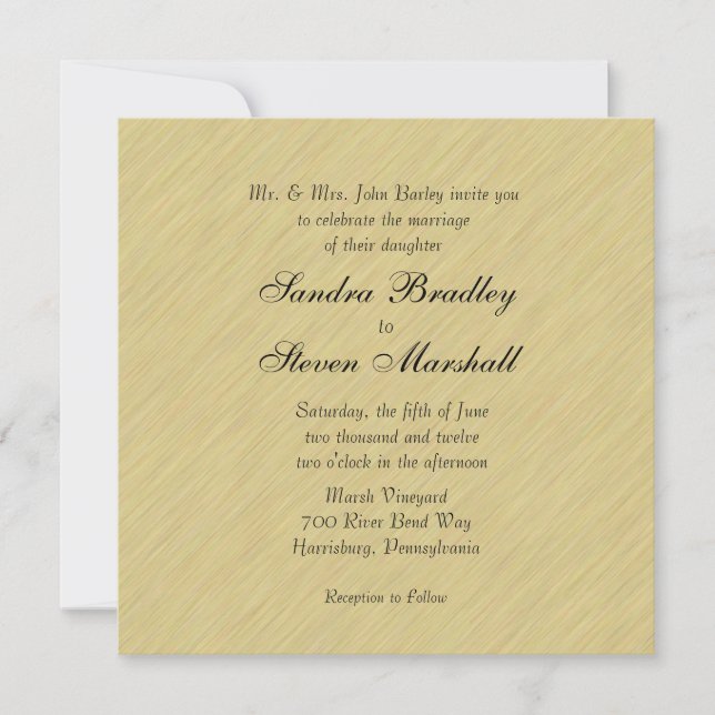Soft Brushed Gold Wedding Einladung (Vorderseite)
