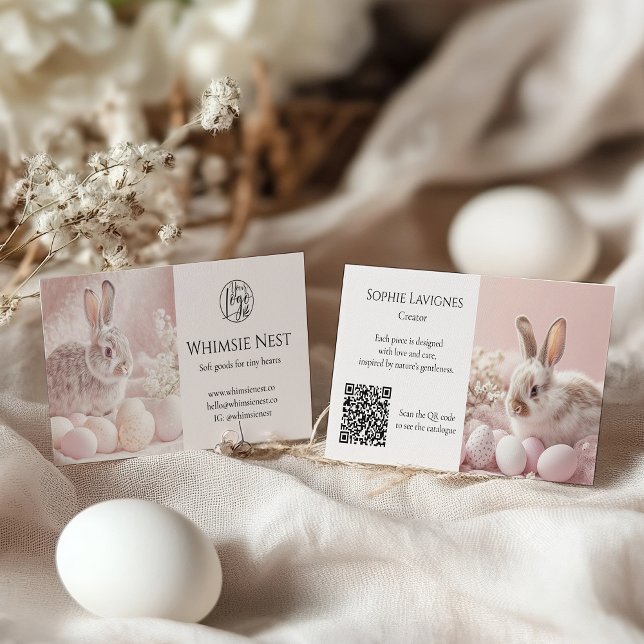 Soft Bunny Oaster Kids Boutique 2 Foto Qr Logo Visitenkarte (Soft Bunny Easter Kids Boutique 2 Photo Qr logo Business Card)