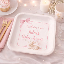 Soft Bunny Welcome Design with Pastel Ribbon Pappteller