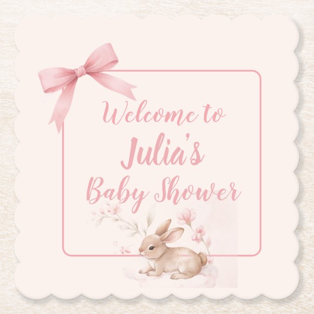 Soft Bunny Welcome Design with Pastel Ribbon  Untersetzer (Vorderseite)