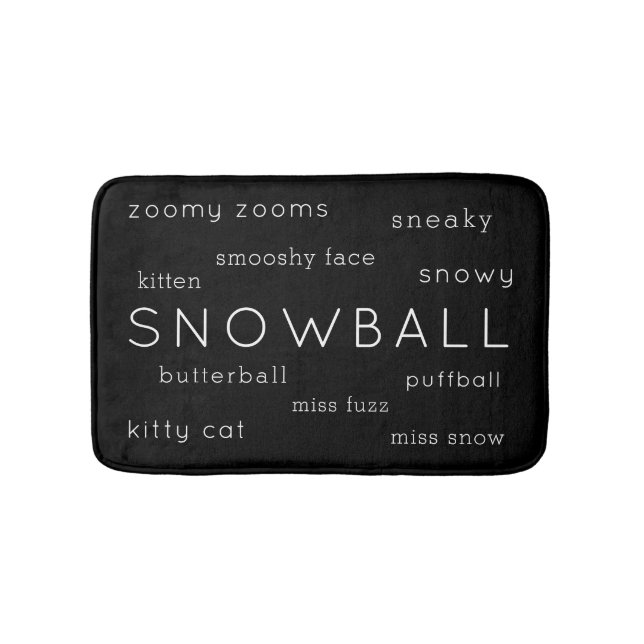 Soft Cat Mat Flat Bed Schwarz-weiß Name + Nickname Badematte (Vorderseite)