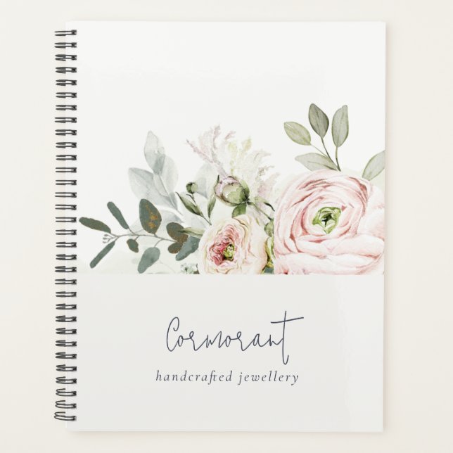 Soft Chic Blush Pink Peony Leafy Botanical Floral Planer (Vorderseite)