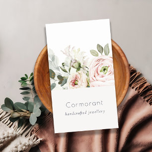 Soft Chic Blush Pink Peony Leafy Botanical Floral Visitenkarte