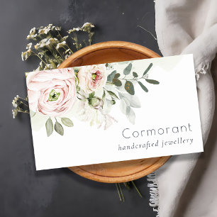Soft Chic Blush Pink Peony Leafy Botanical Floral Visitenkarte