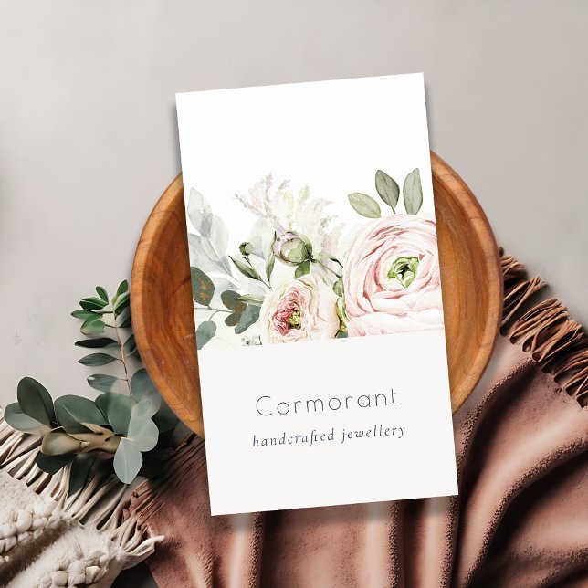 Soft Chic Blush Pink Peony Leafy Botanical Floral Visitenkarte (Von Creator hochgeladen)