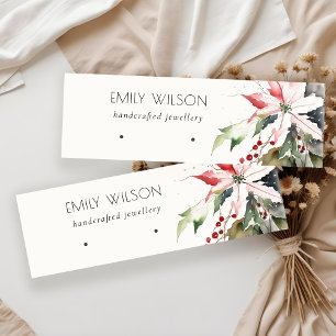 Soft Christmas Berry Poinsettia Watercolor Earring Mini Visitenkarte