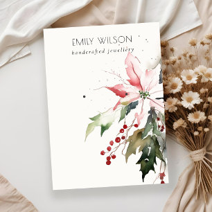 Soft Christmas Berry Poinsettia Watercolor Earring Visitenkarte