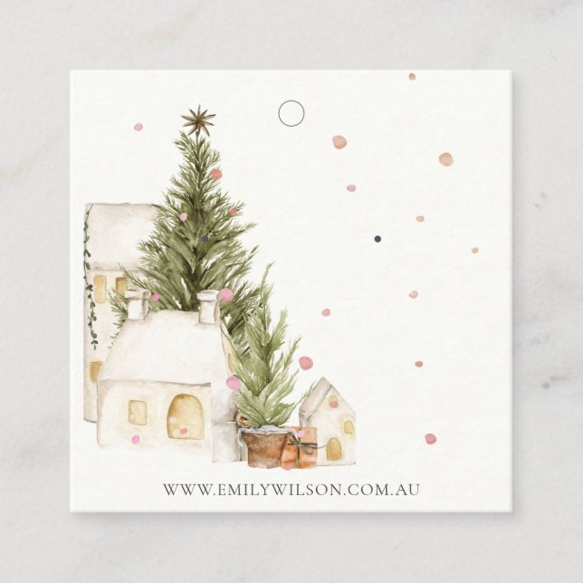 Soft Christmas Tree House Snow Earring Stud Holder Quadratische Visitenkarte (Vorderseite)