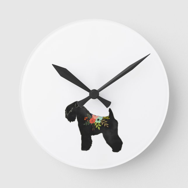 Soft Coat Wheaten Terrier Boho Floral Silhouette Runde Wanduhr (Vorderseite)