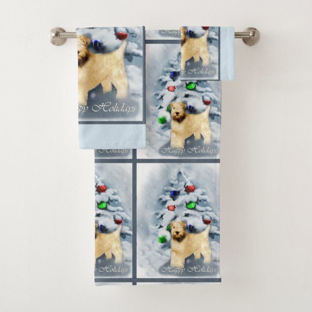 Soft Coat Wheaten Terrier Weihnachten Badhandtuch Set (Insitu)