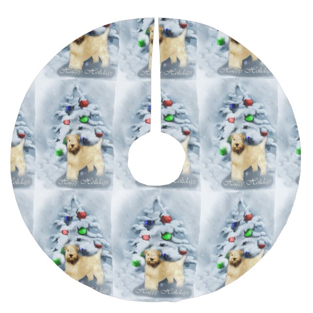 Soft Coat Wheaten Terrier Weihnachten Polyester Weihnachtsbaumdecke (Vorderseite)