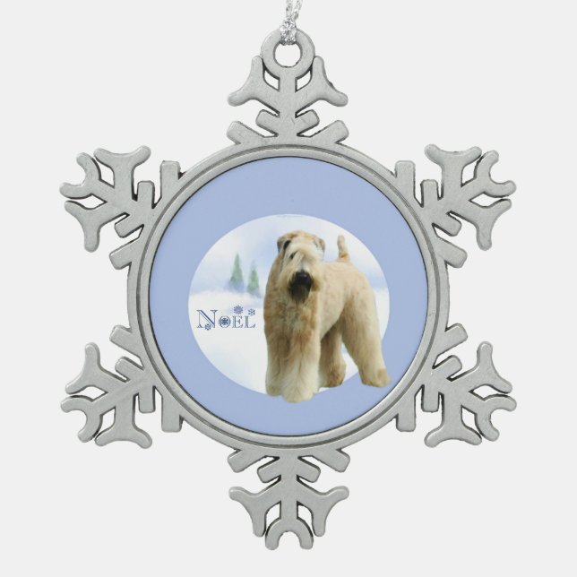 Soft Coat Wheaten Terrier Weihnachten Schlüsselanh Schneeflocken Zinn-Ornament (Vorderseite)