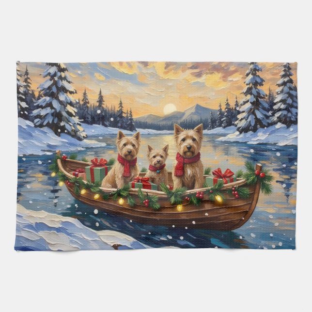 Soft Coated Wheaten Terrier Christmas Boat Holiday Geschirrtuch (Horizontal)
