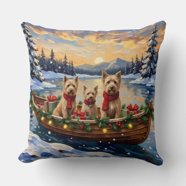 Soft Coated Wheaten Terrier Christmas Boat Holiday Kissen (Vorderseite)
