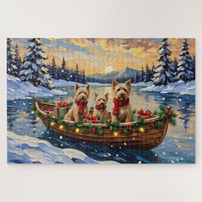 Soft Coated Wheaten Terrier Christmas Boat Holiday Puzzle (Horizontal)
