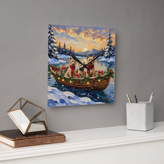 Soft Coated Wheaten Terrier Christmas Boat Holiday Quadratische Wanduhr (Büro)