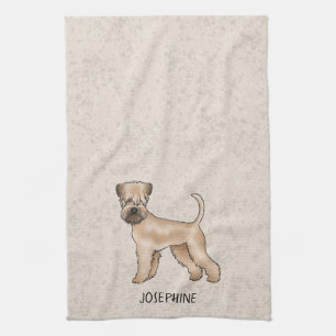 Soft-Coated Wheaten Terrier Hund auf Beige mit Nam Geschirrtuch