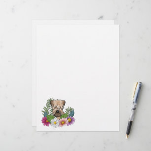 Soft-Coated Wheaten Terrier Kopf Bunte Blumen Briefbogen