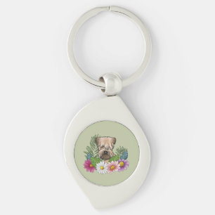 Soft-Coated Wheaten Terrier Kopf Bunte Blumen Schlüsselanhänger
