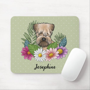 Soft-Coated Wheaten Terrier mit Blumen und Namen Mousepad