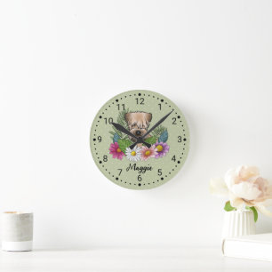Soft-Coated Wheaten Terrier mit Blumen und Namen Runde Wanduhr