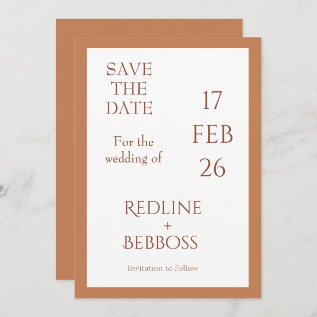 Soft Copper Elegant Modern Wedding Save The Date (Vorne/Hinten)