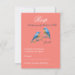 Soft Coral Lovebirds Romantic Bluebirds Wedding RSVP Karte