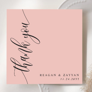 Soft Coral Pink Calligraphy Script Wedding Dankeskarte