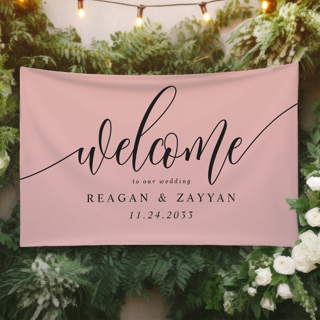 Soft Coral Pink Calligraphy Simple Wedding Willkom Banner (Von Creator hochgeladen)