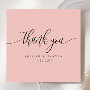 Soft Coral Pink Minimalistische Script Hochzeit Dankeskarte