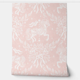 Soft Coral Rococo Carousel Horses & Florals Tapete