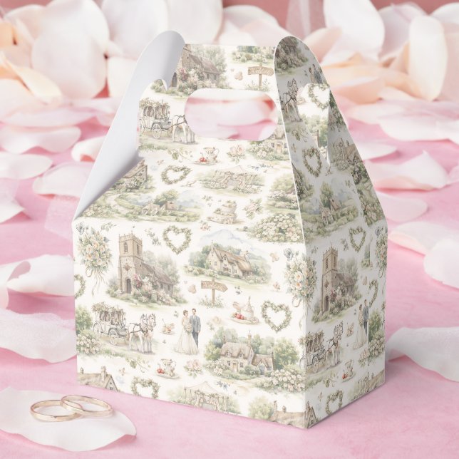 Soft Cream English Village Wedding Watercolor Geschenkschachtel (Hochzeit)