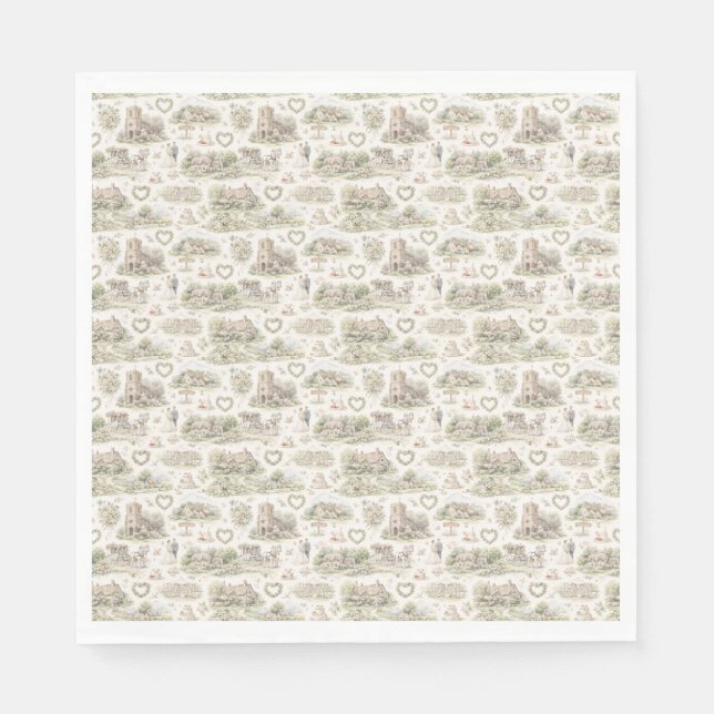 Soft Cream English Village Wedding Watercolor Serviette (Vorderseite)
