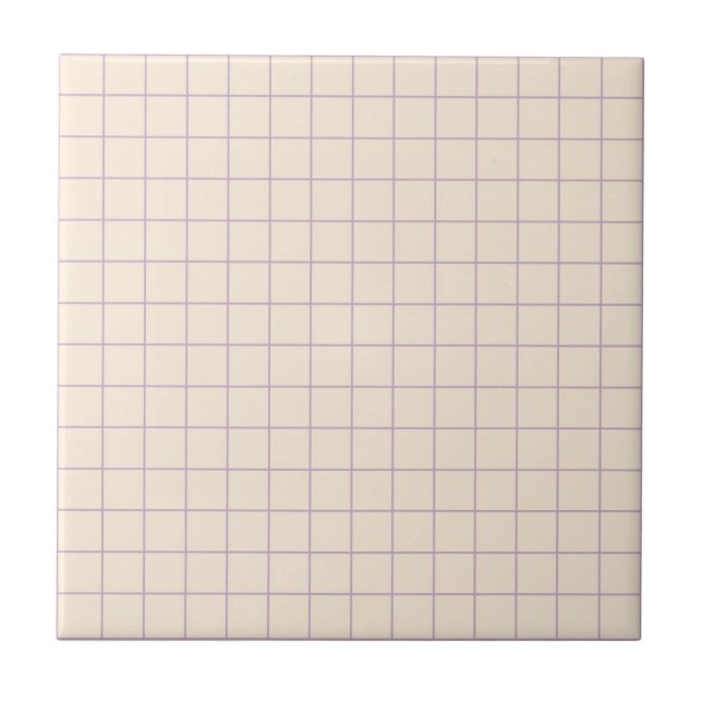 Soft Creme & Lila Checked Retro Minimalistisch Fliese (Vorderseite)