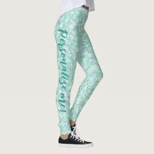 Soft Crystaline Aqua Blue Glitzer CUSTOM TEXT Leggings