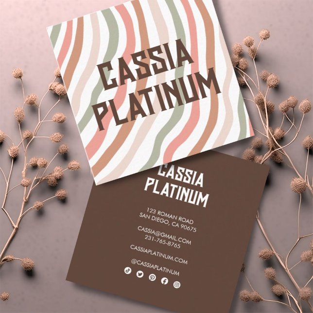 Soft Curves erdig neutrales Minimalistisches Sozia Quadratische Visitenkarte (Von Creator hochgeladen)