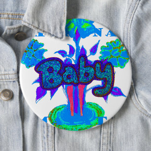 Soft Cyan Blue Blume Art: Eine Baby's Touch. Button