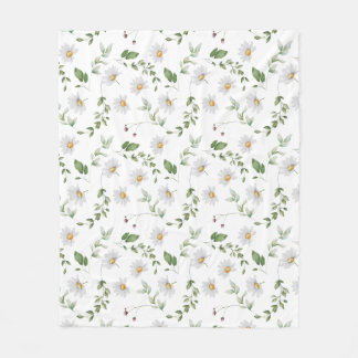 Soft Daisies White Watercolor Floral Baby Fleecedecke