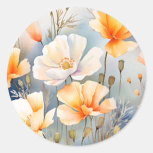 Soft Dreamy Hintergrund mit Mohnblumen-Blume Runder Aufkleber