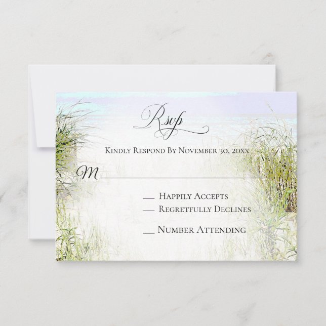 *~ Soft Dune Beach Grass Foto Hochzeit RSVP Karte (Vorderseite)