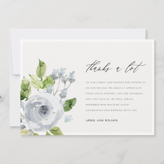 Soft Dusky Blue Watercolor Floral Vielen Dank Dankeskarte (Vorderseite)