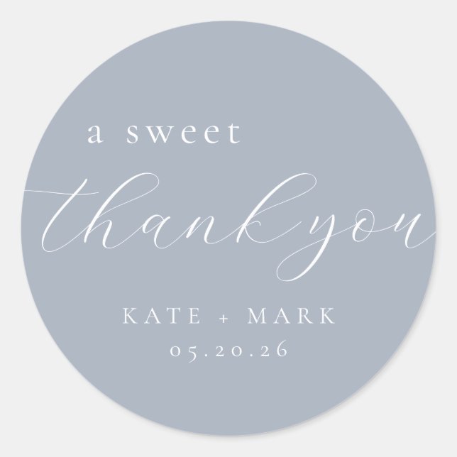 Soft Dusty Blue A Sweet Thank You Wedding Favor Runder Aufkleber (Vorderseite)