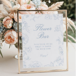 Soft Dusty Blue Chinoiserie Blume Bar Poster