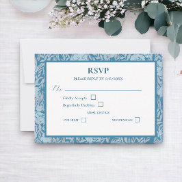 Soft Dusty Blue Elegante Floral Response Card RSVP Karte