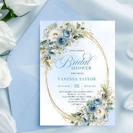 Soft Dusty Blue Floral Script Bridal Shower Invite Einladung