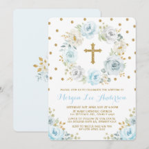 Soft Dusty Blue Gold Floral Taufe Christening