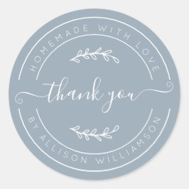 Soft Dusty Blue Homemade Thank You Label Runder Aufkleber